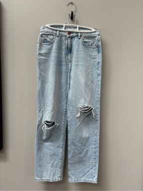 Garage Light Blue Straight Leg Ripped Jeans